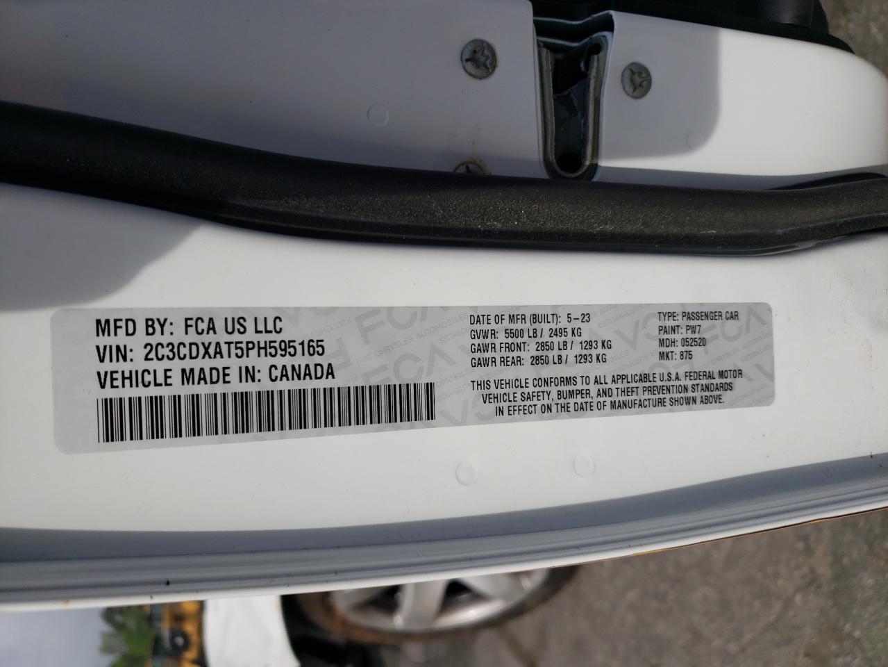 2023 DODGE CHARGER POLICE VIN:2C3CDXAT5PH595165