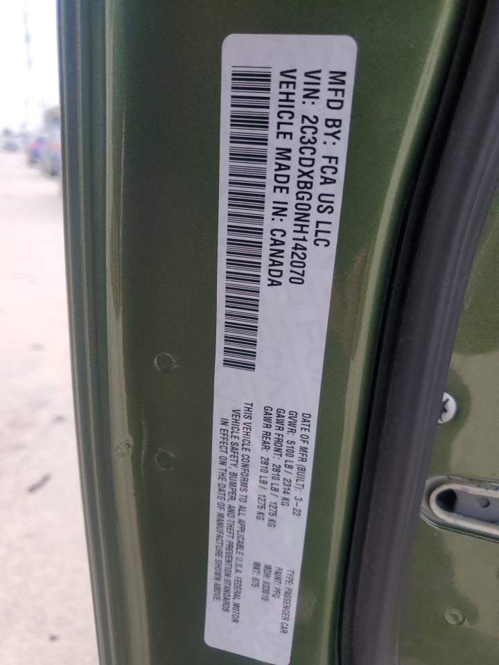 2022 DODGE CHARGER SXT VIN:2C3CDXBG0NH142070