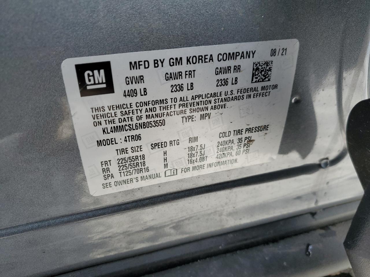 2022 BUICK ENCORE GX PREFERRED VIN:KL4MMCSL6NB053550