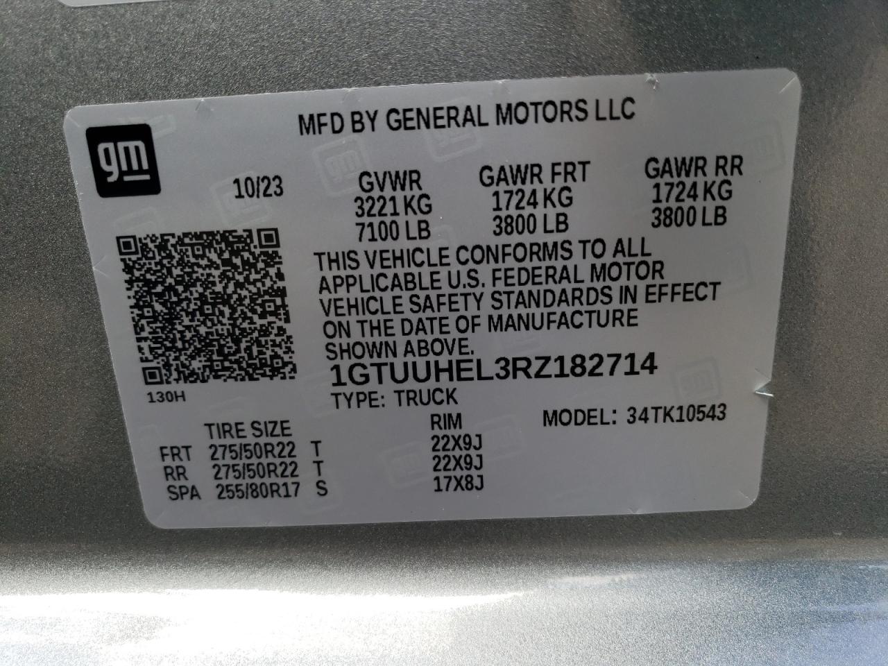 2024 GMC SIERRA K1500 DENALI ULTIMATE VIN:1GTUUHEL3RZ182714