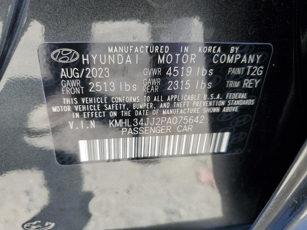 2023 HYUNDAI SONATA HYBRID VIN:KMHL34JJ2PA075642