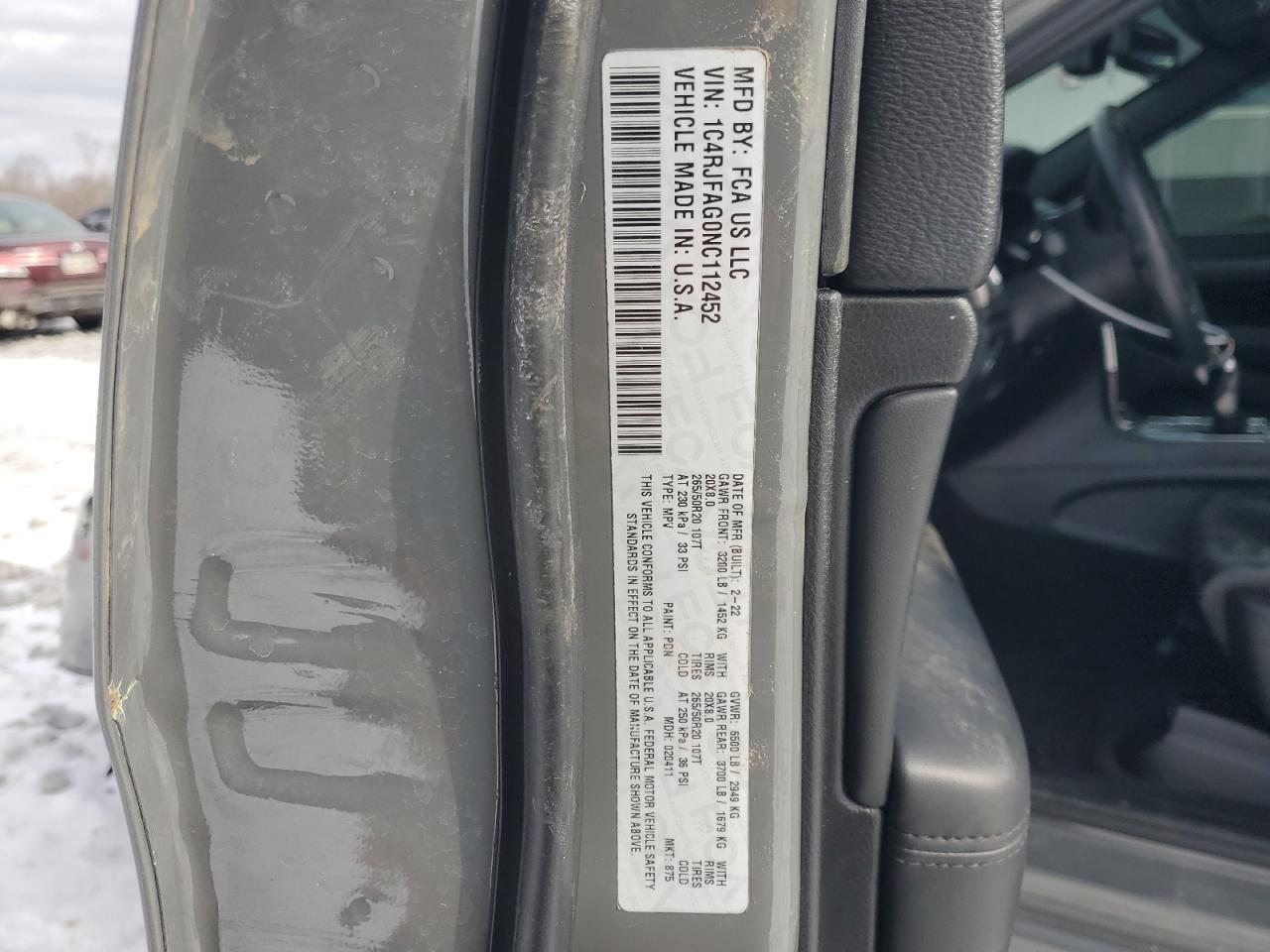 2022 JEEP GRAND CHEROKEE LAREDO E VIN:1C4RJFAG0NC112452