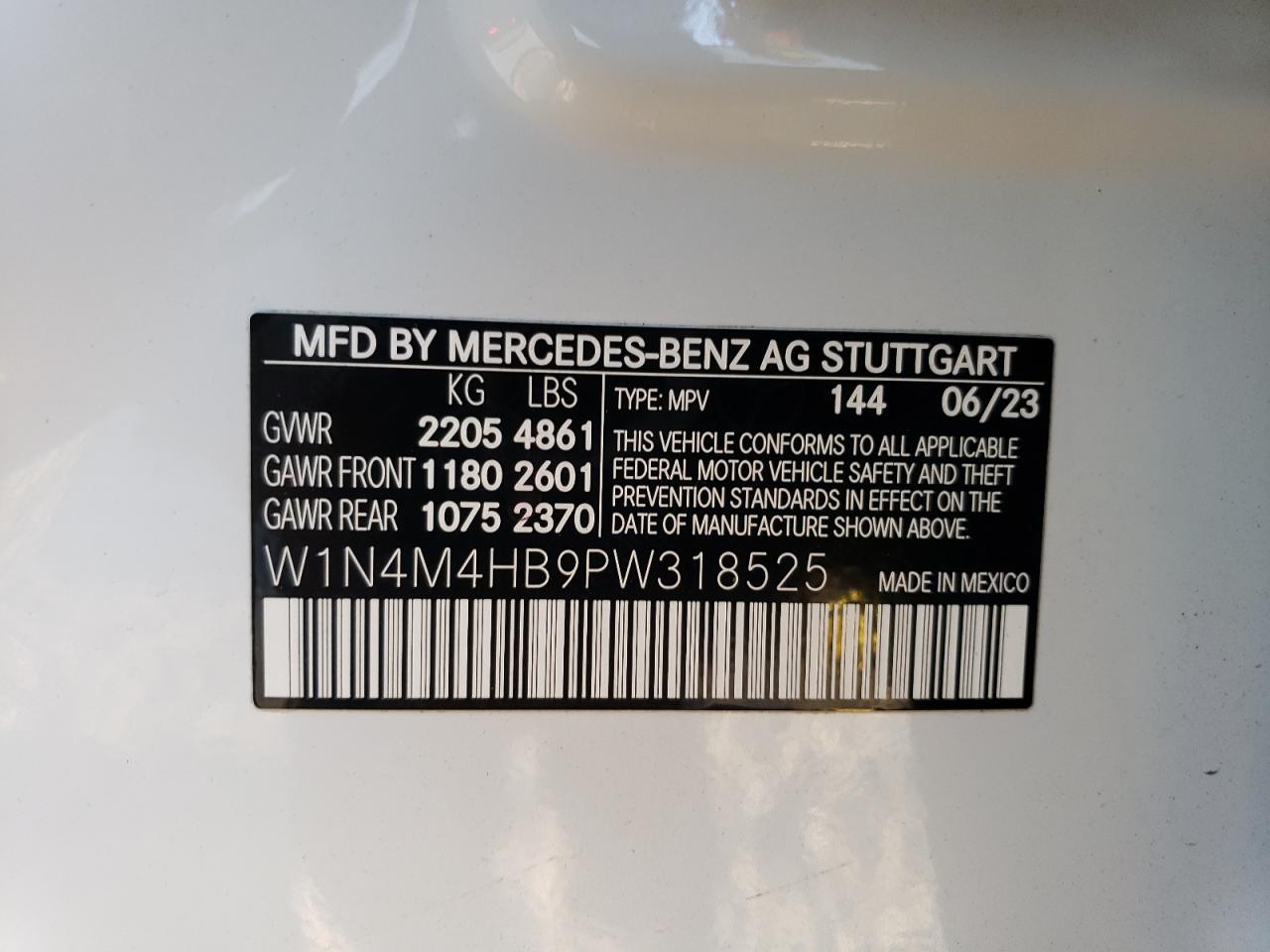 2023 MERCEDES-BENZ GLB 250 4MATIC VIN:W1N4M4HB9PW318525