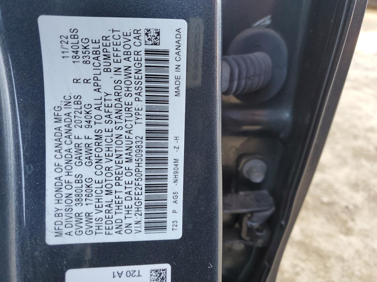 2023 HONDA CIVIC SPORT VIN:2HGFE2F50PH509832