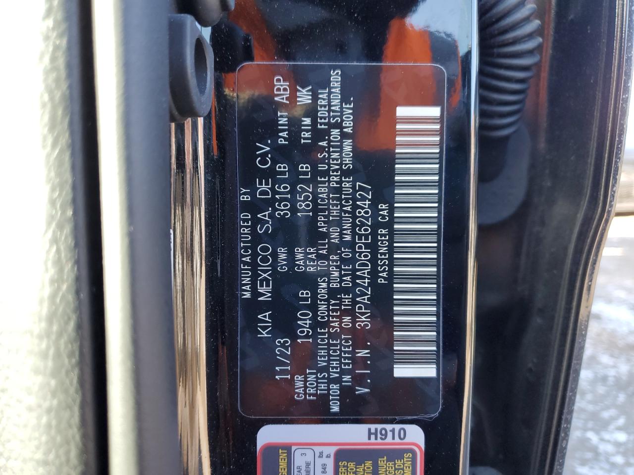 2023 KIA RIO LX VIN:3KPA24AD6PE628427