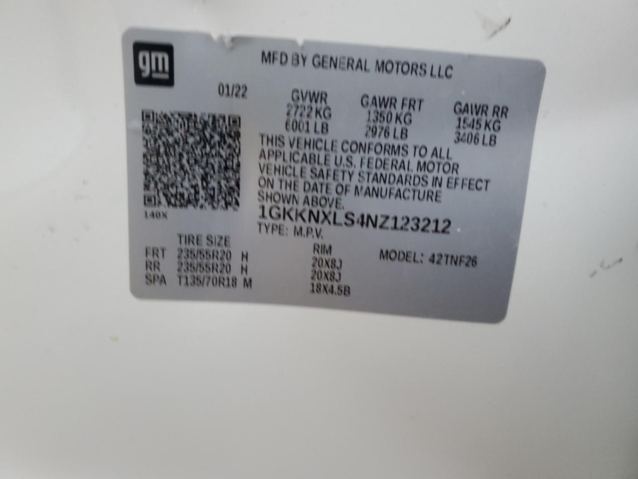 2022 GMC ACADIA DENALI VIN:1GKKNXLS4NZ123212