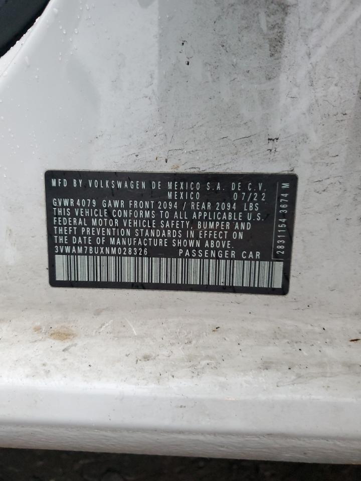 2022 VOLKSWAGEN JETTA SPORT VIN:3VWAM7BUXNM028326