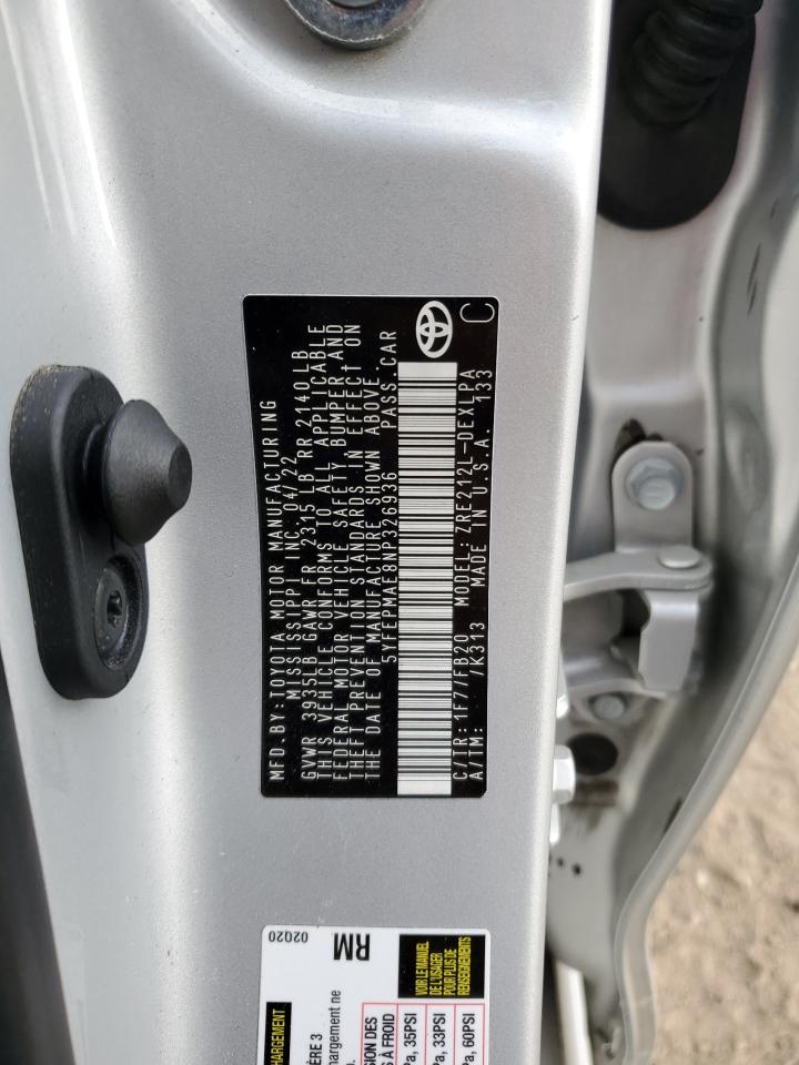 2022 TOYOTA COROLLA LE VIN:5YFEPMAE8NP326936