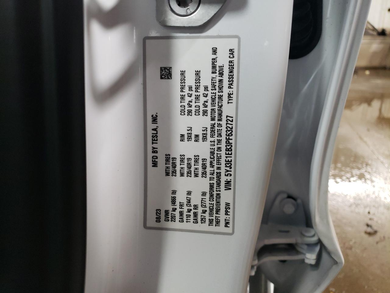 2023 TESLA MODEL 3  VIN:5YJ3E1EB3PF632727