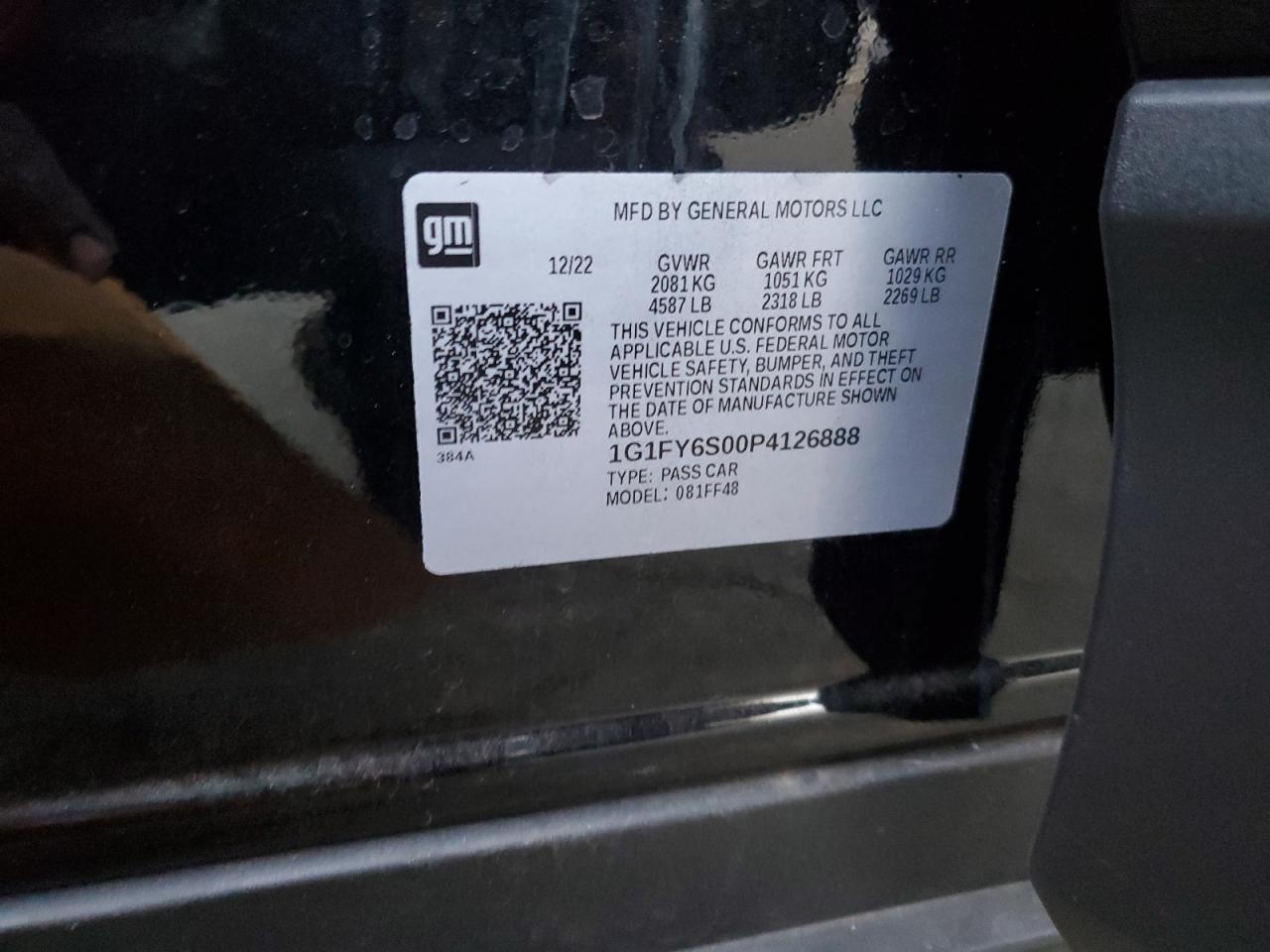 2023 CHEVROLET BOLT EUV LT VIN:1G1FY6S00P4126888