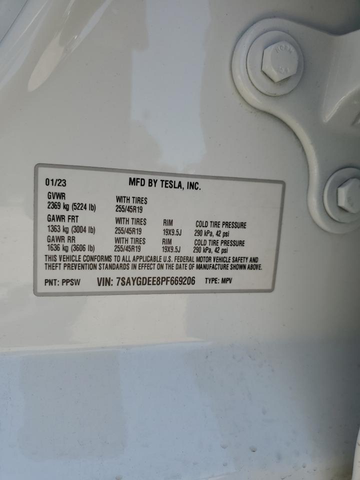 2023 TESLA MODEL Y  VIN:7SAYGDEE8PF669206