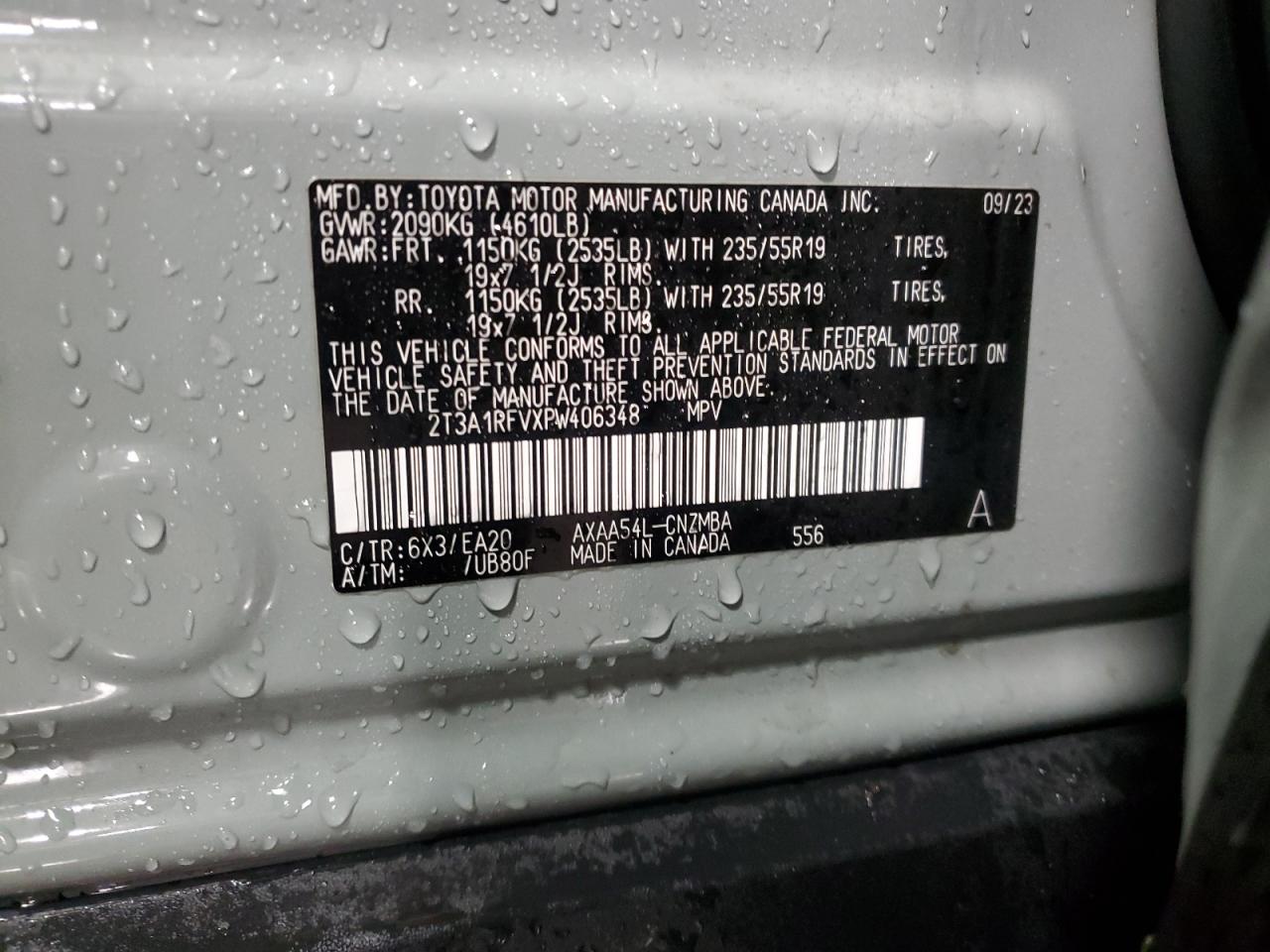 2023 TOYOTA RAV4 XLE PREMIUM VIN:2T3A1RFVXPW406348