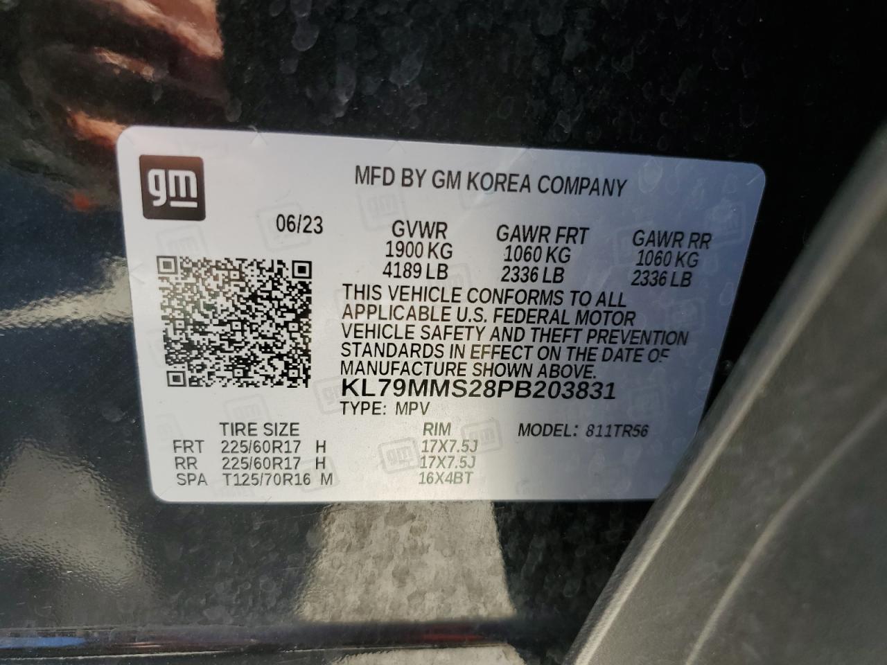 2023 CHEVROLET TRAILBLAZER LS VIN:KL79MMS28PB203831