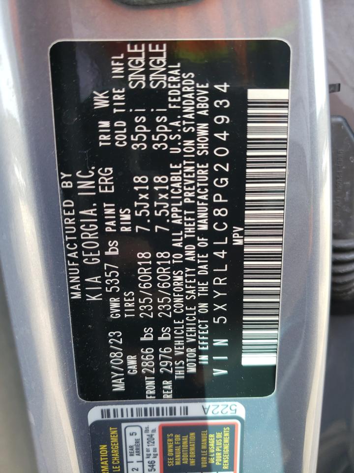 2023 KIA SORENTO S VIN:5XYRL4LC8PG204934