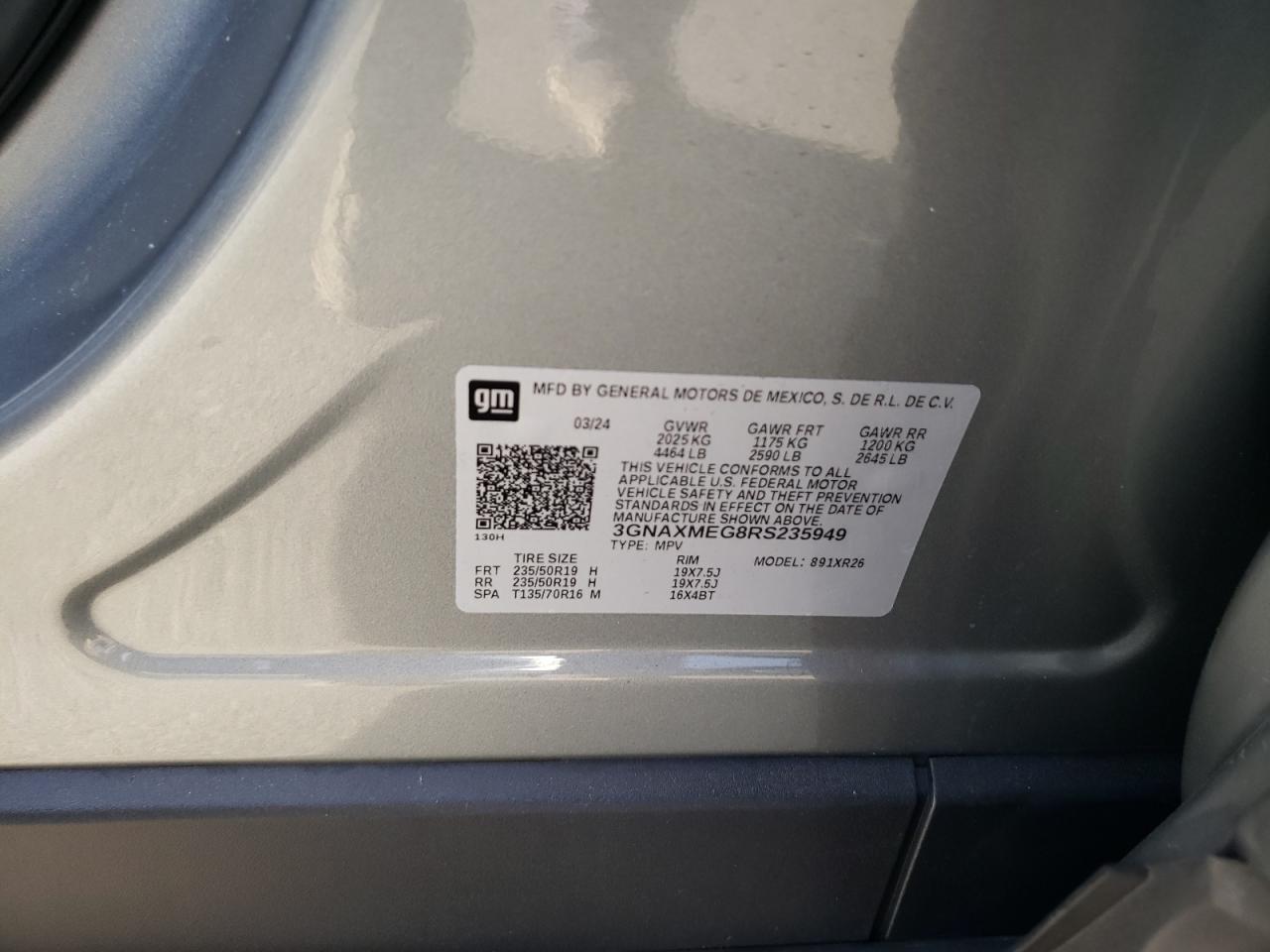 2024 CHEVROLET EQUINOX RS VIN:3GNAXMEG8RS235949