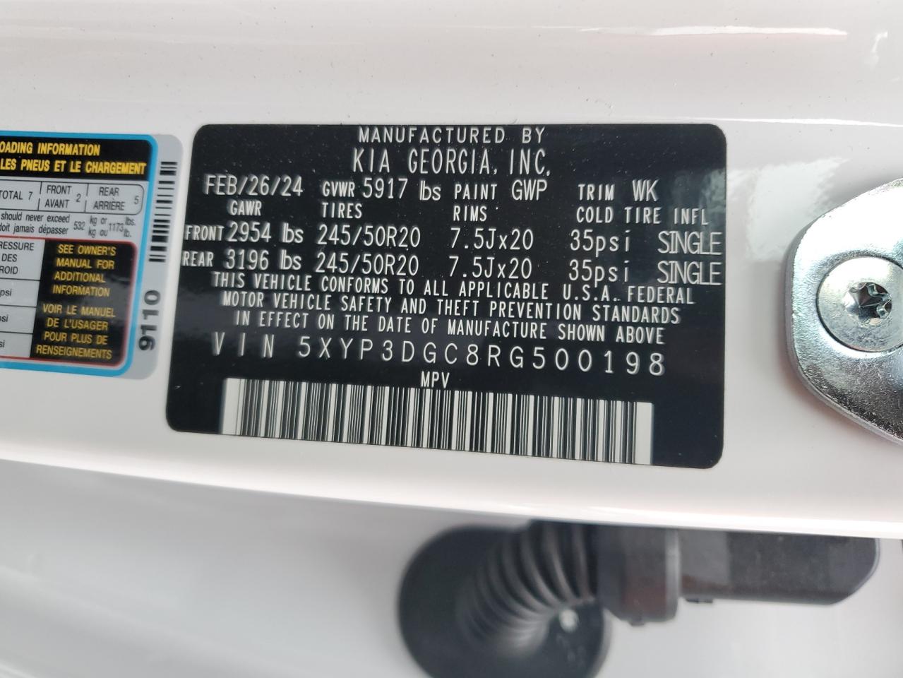 2024 KIA TELLURIDE EX VIN:5XYP3DGC8RG500198