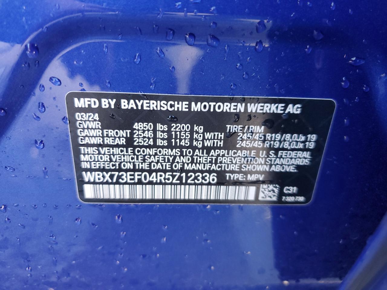 2024 BMW X1 XDRIVE28I VIN:WBX73EF04R5Z12336