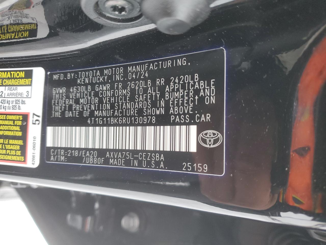 2024 TOYOTA CAMRY SE NIGHT SHADE VIN:1GCNCPEAXBZ203838