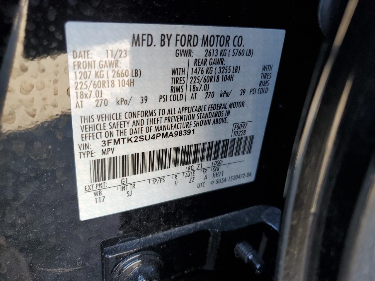 2023 FORD MUSTANG MACH-E CALIFORNIA ROUTE 1 VIN:3FMTK2SU4PMA98391