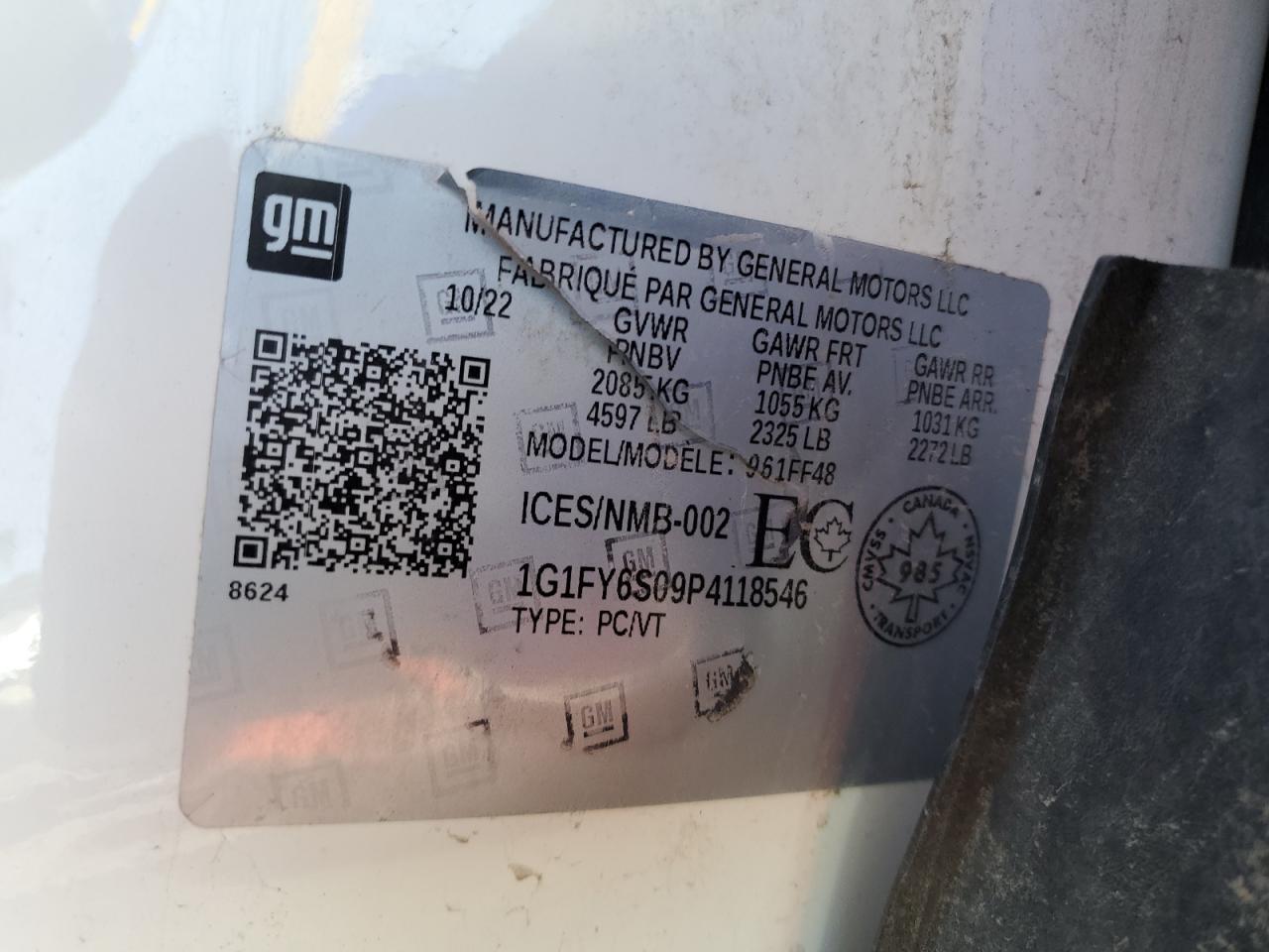 2023 CHEVROLET BOLT EUV LT VIN:1G1FY6S09P4118546