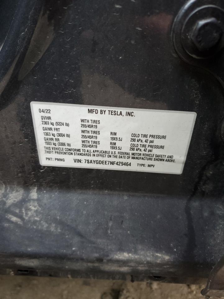 2022 TESLA MODEL Y  VIN:7SAYGDEE7NF429464