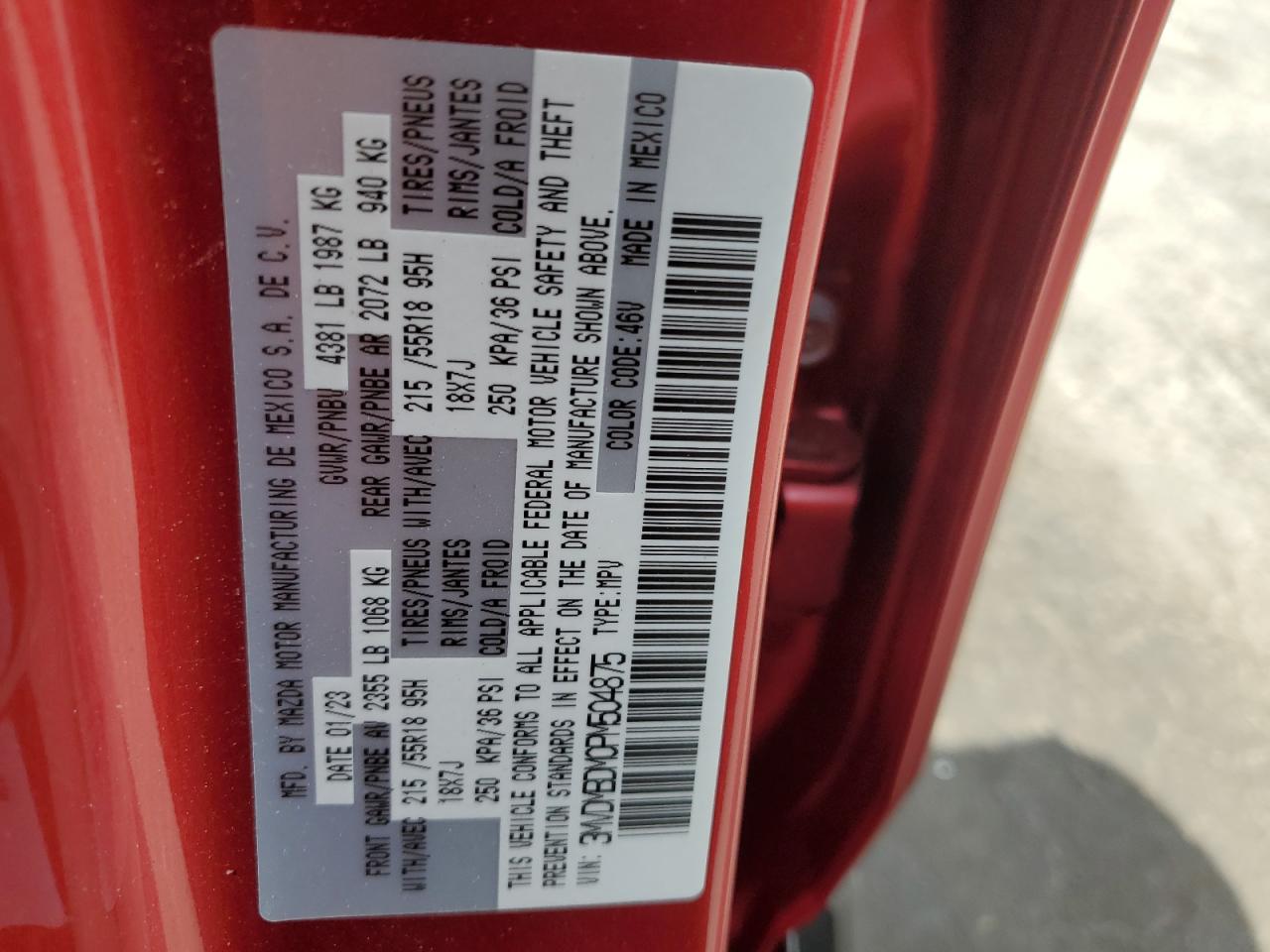 2023 MAZDA CX-30 PREMIUM VIN:3MVDMBDM0PM504875