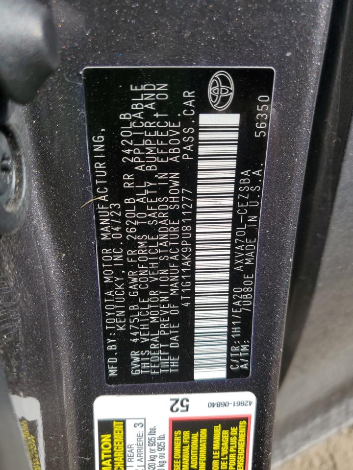 2023 TOYOTA CAMRY SE NIGHT SHADE VIN:4T1G11AK9PU811277