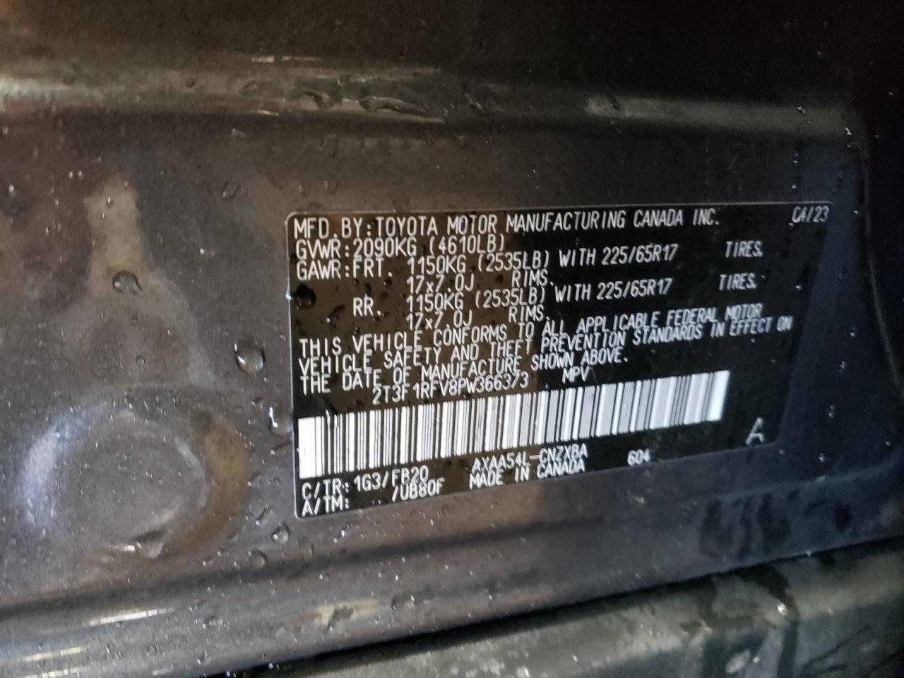 2023 TOYOTA RAV4 LE VIN:2T3F1RFV8PW366373