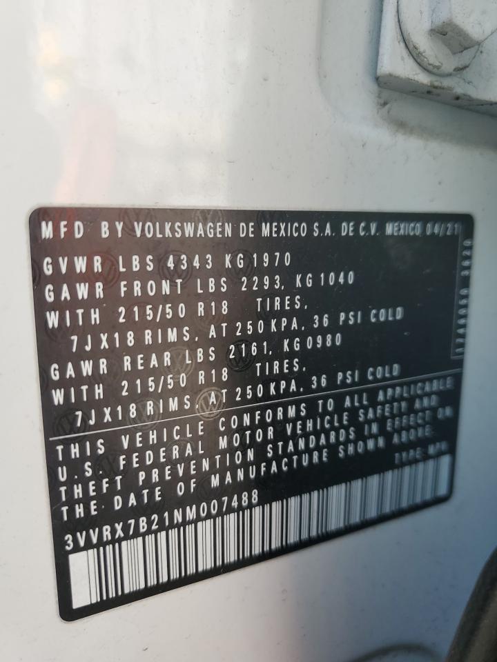 2022 VOLKSWAGEN TAOS SE VIN:3VVRX7B21NM007488