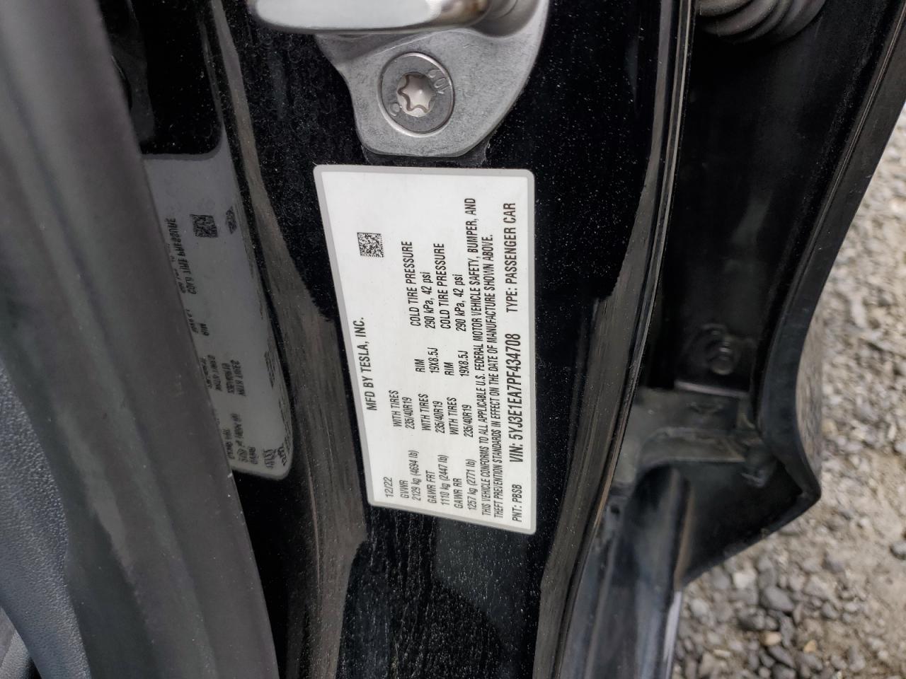 2023 TESLA MODEL 3  VIN:WP0AA2A8XNS255297