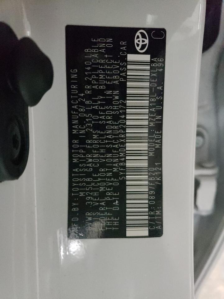 2024 TOYOTA COROLLA LE VIN:5YFB4MDEXRP204172