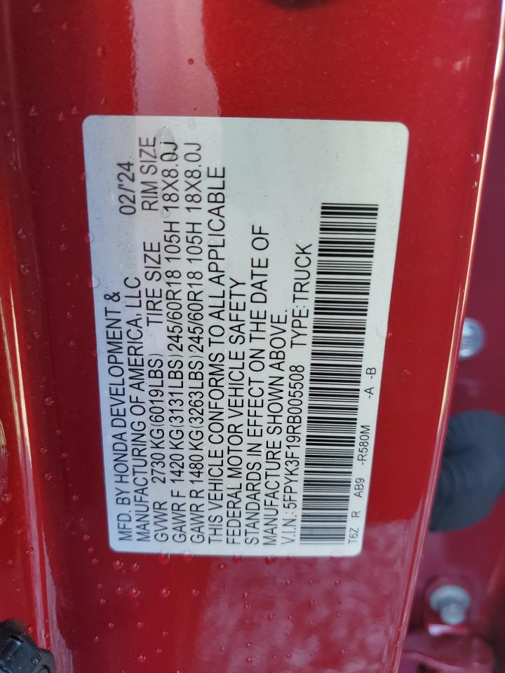 2024 HONDA RIDGELINE SPORT VIN:5FPYK3F19RB005508