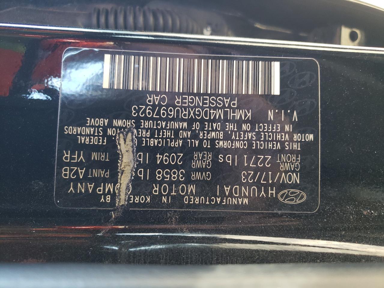2024 HYUNDAI ELANTRA SEL VIN:KMHLM4DGXRU697923