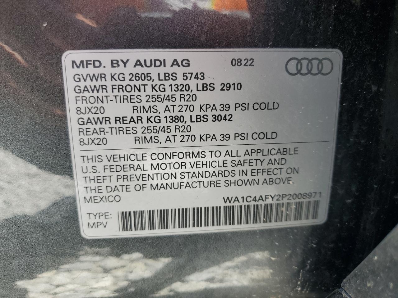 2023 AUDI SQ5 PRESTIGE VIN:WA1C4AFY2P2008971