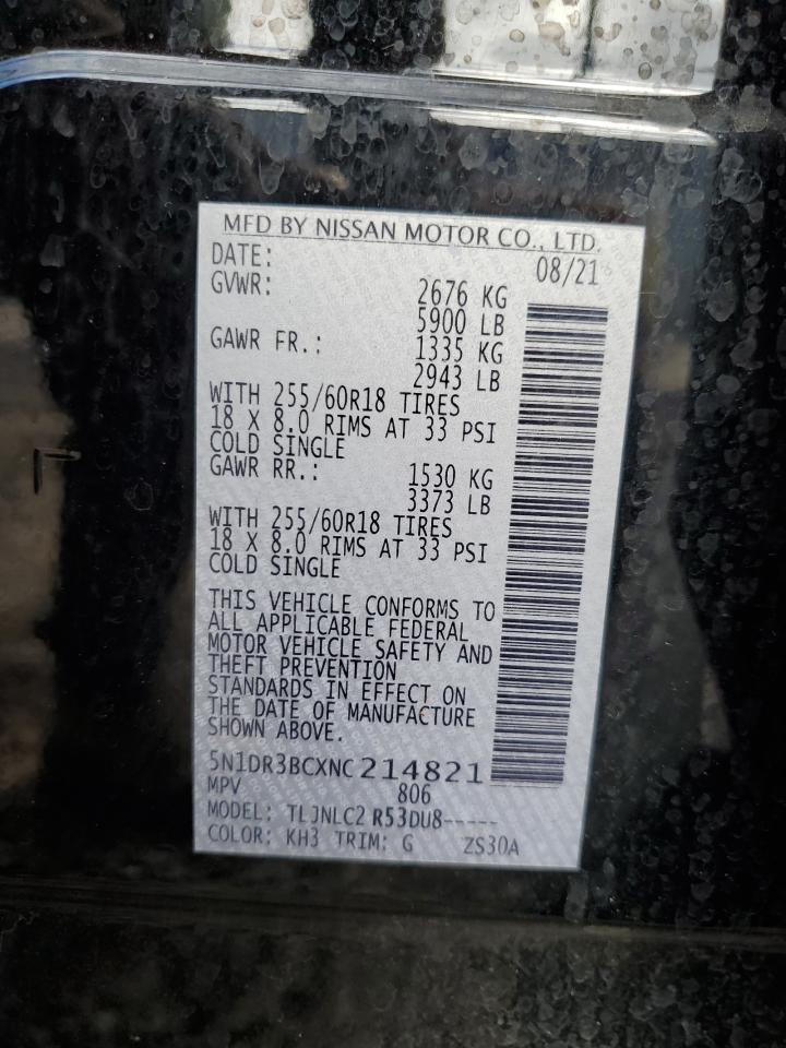 2022 NISSAN PATHFINDER SV VIN:5N1DR3BCXNC214821