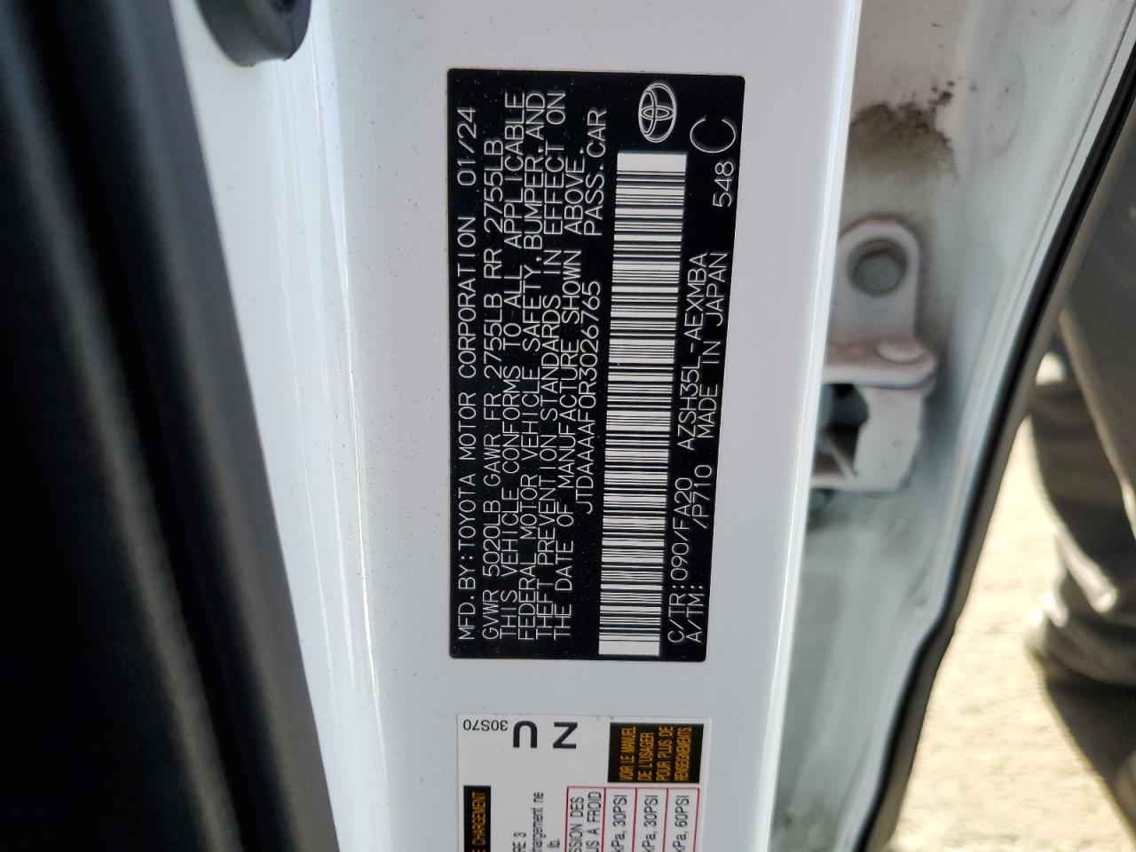 2024 TOYOTA CROWN XLE VIN:JTDAAAAF0R3026765