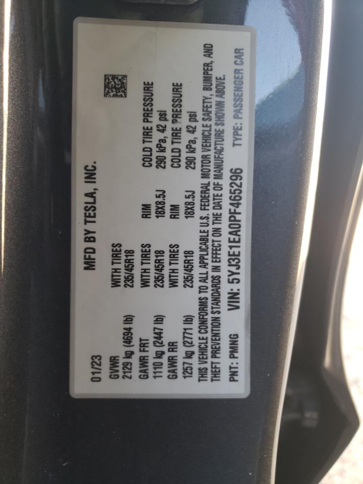 2023 TESLA MODEL 3  VIN:5YJ3E1EA0PF465296