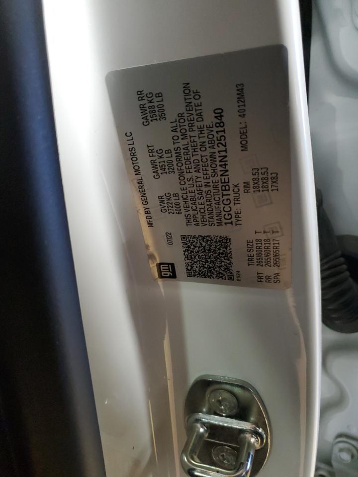 2022 CHEVROLET COLORADO  VIN:1GCGTBEN4N1251840