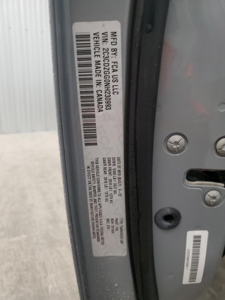 2022 DODGE CHALLENGER SXT VIN:2C3CDZGG0NH23099X