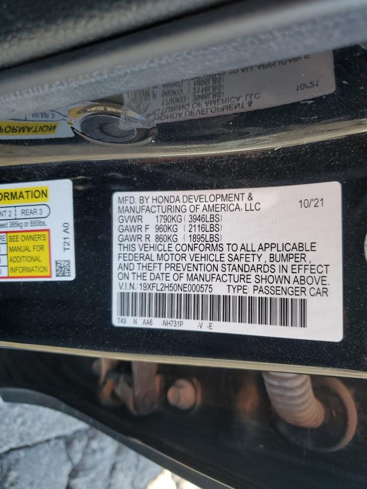 2022 HONDA CIVIC LX VIN:19XFL2H50NE000575