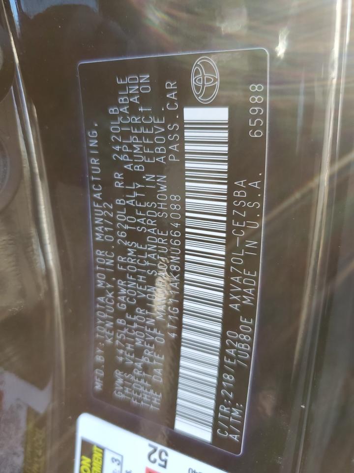 2022 TOYOTA CAMRY SE VIN:4T1G11AK8NU664088
