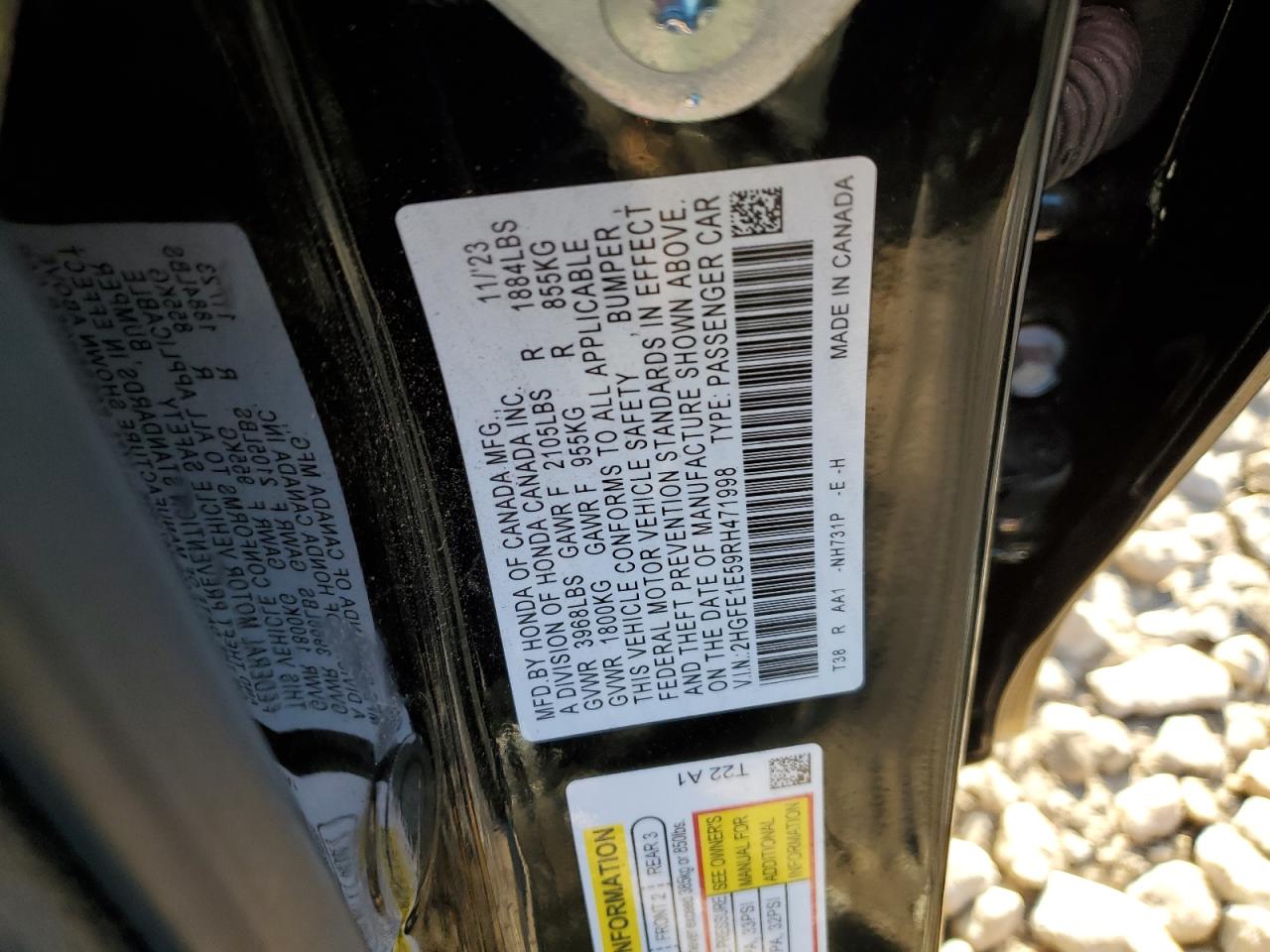 2024 HONDA CIVIC SI VIN:2HGFE1E59RH471998