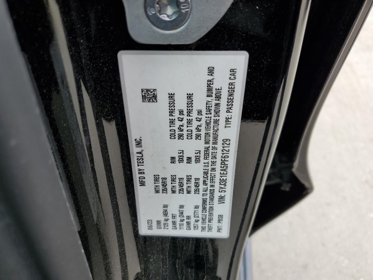 2023 TESLA MODEL 3 VIN:5YJ3E1EA5PF612129