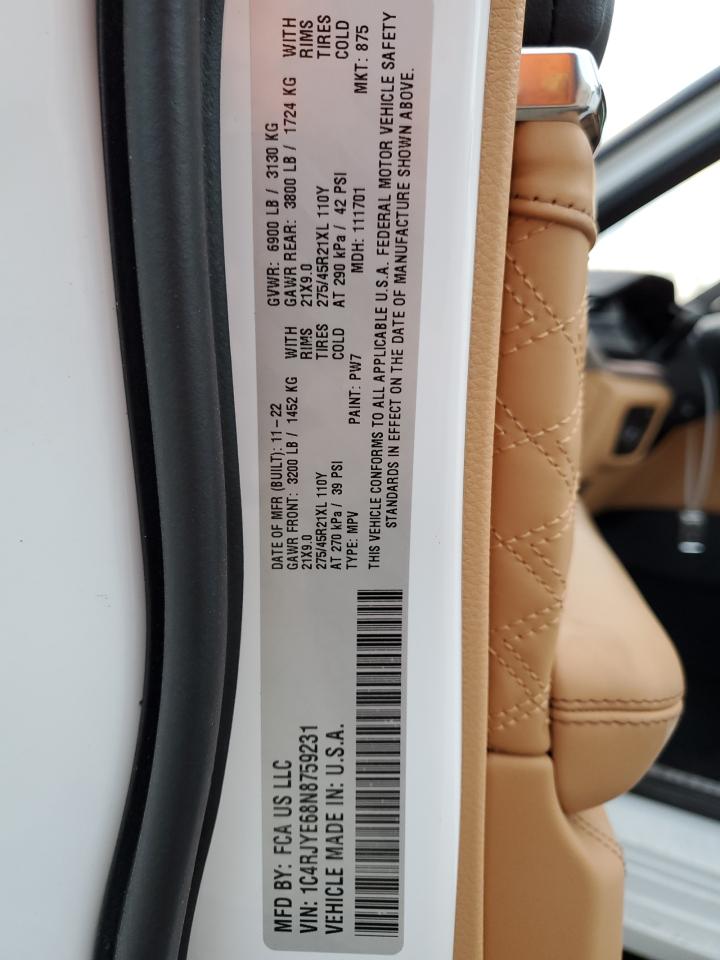 2022 JEEP GRAND CHEROKEE SUMMIT 4XE VIN:1C4RJYE68N8759231