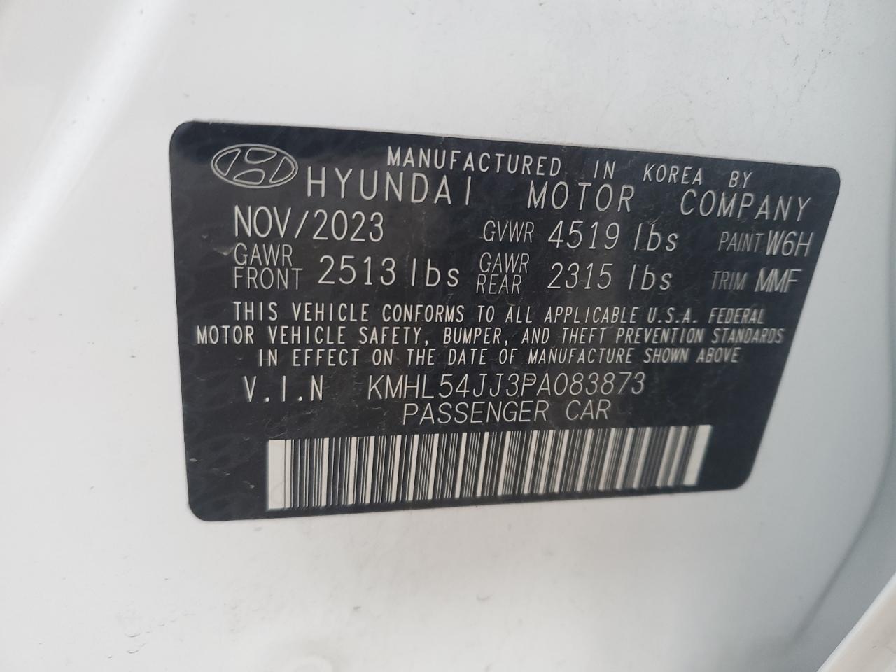 2023 HYUNDAI SONATA HYBRID VIN:KMHL54JJ3PA083873