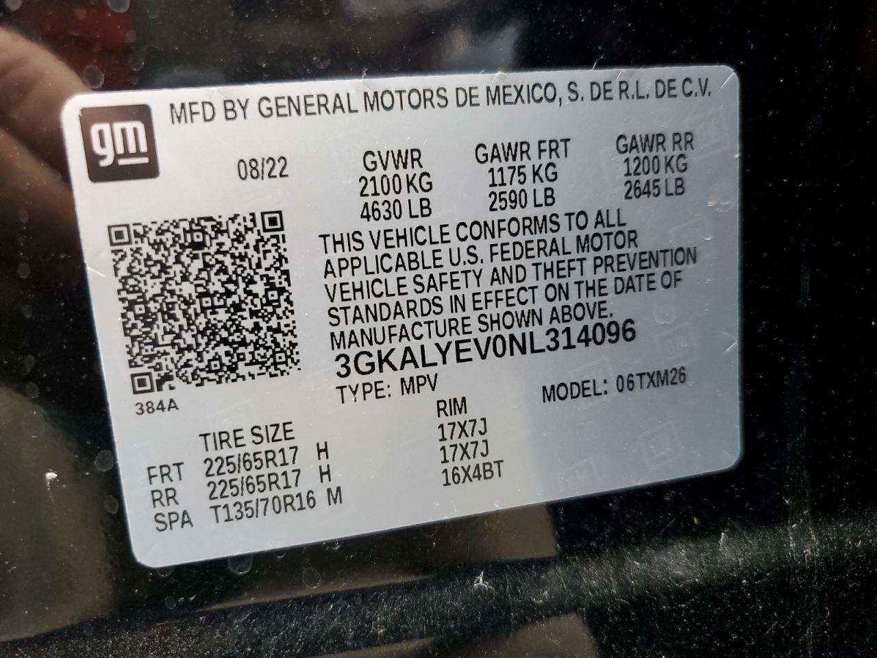 2022 GMC TERRAIN AT4 VIN:3GKALYEV0NL314096