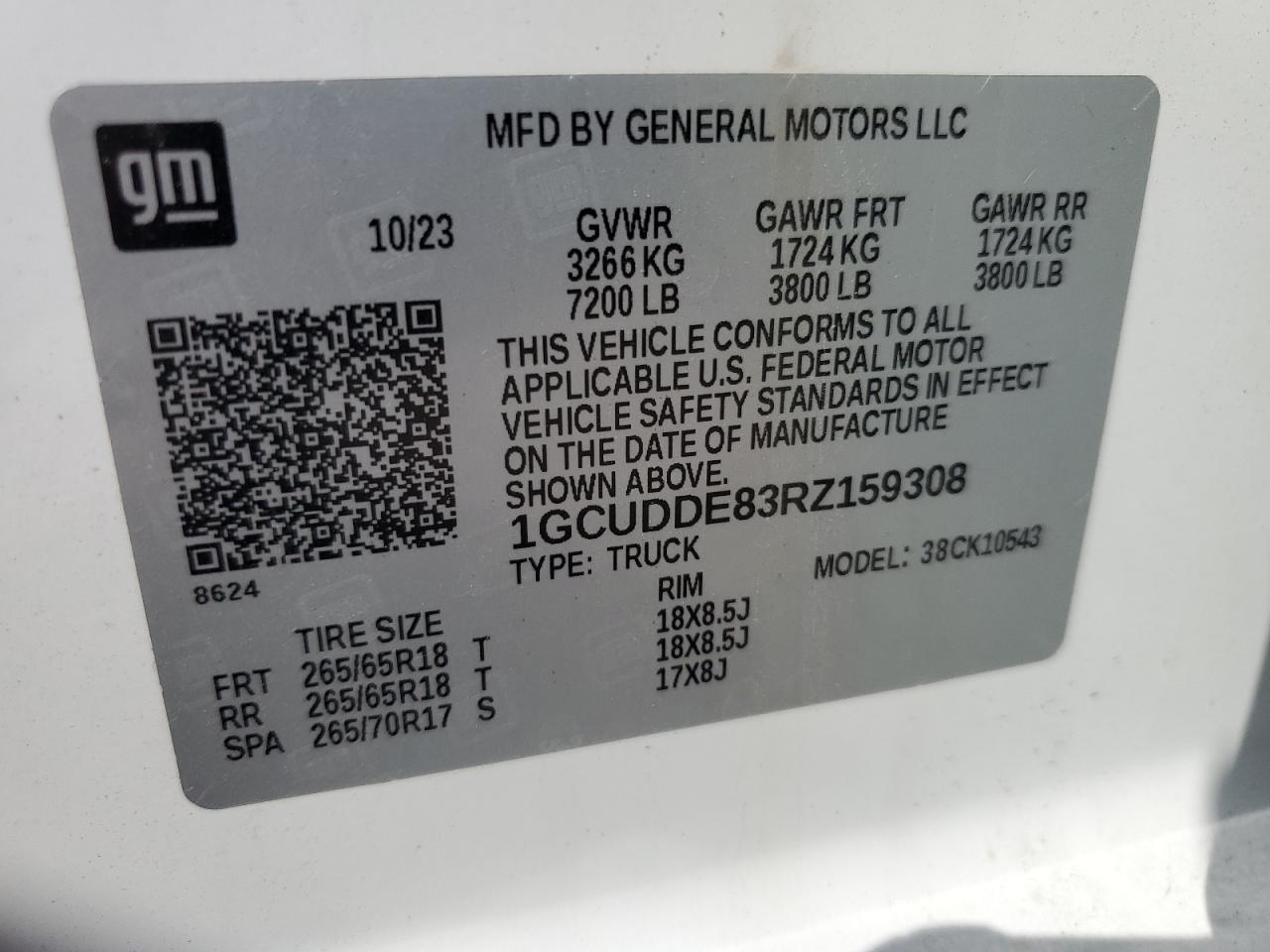 2024 CHEVROLET SILVERADO K1500 LT VIN:1GCUDDE83RZ159308