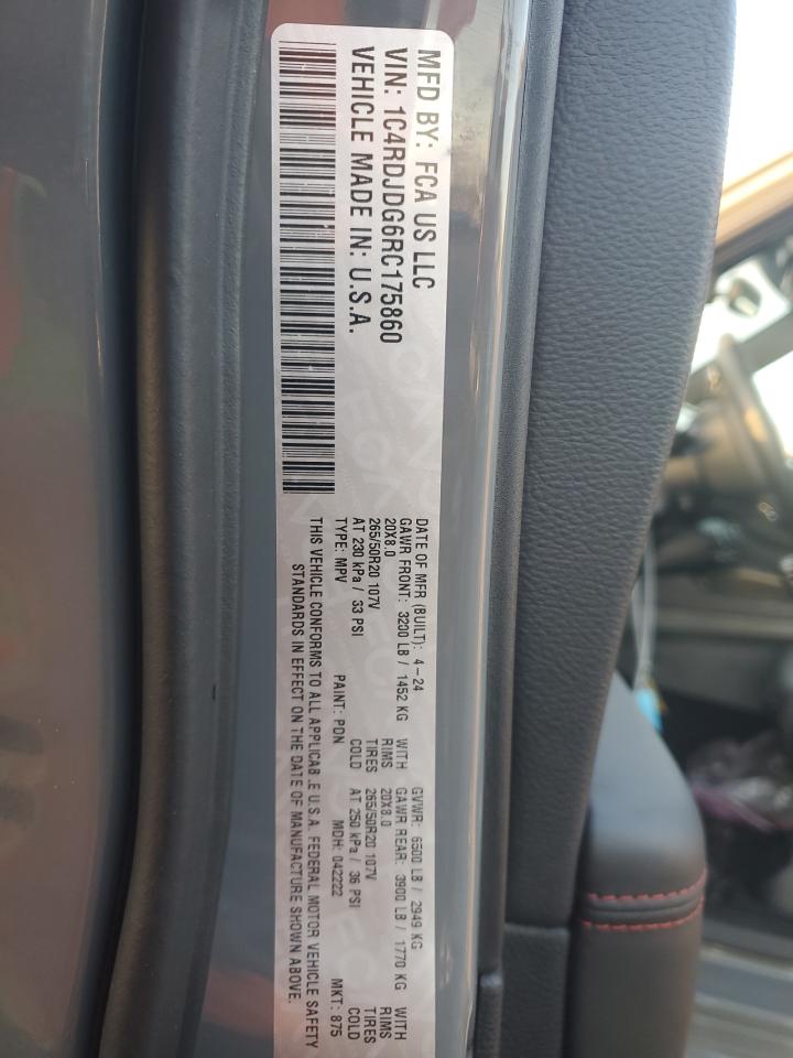 2024 DODGE DURANGO GT VIN:1C4RDJDG6RC175860