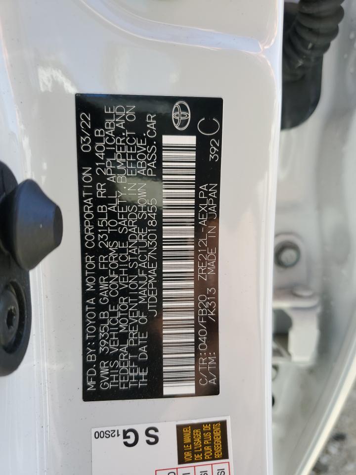 2022 TOYOTA COROLLA LE VIN:JTDEPMAE7N3018455