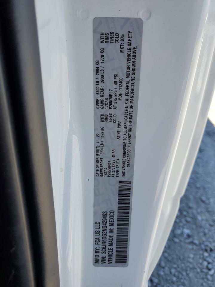 2022 RAM 1500 CLASSIC TRADESMAN VIN:3C6JR6DG2NG429493